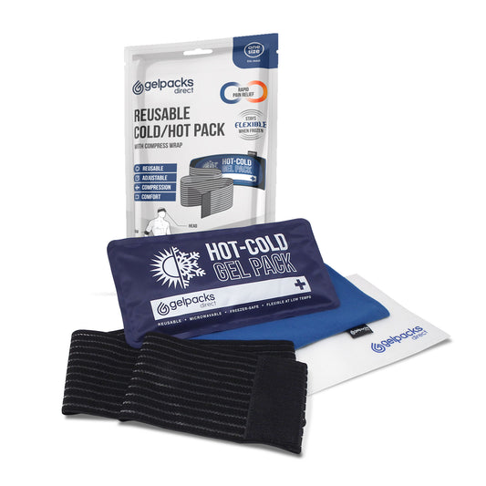GPD 3in1 Gel Ice Pack for Injuries with Elastic Wrap - All Body (Hot/Cold) Reusable