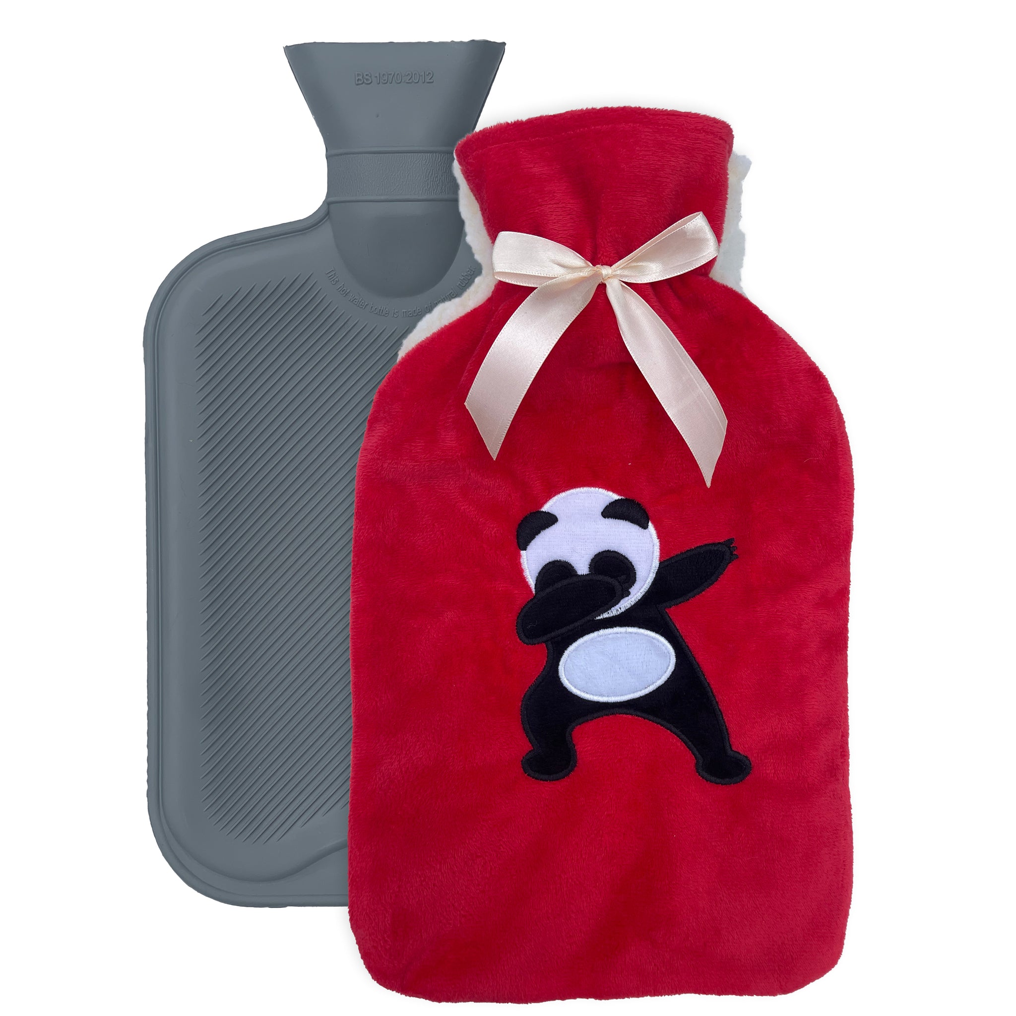 Hot Water Bottle with Sherpa Fleece Cover - 2 Litre - Panda