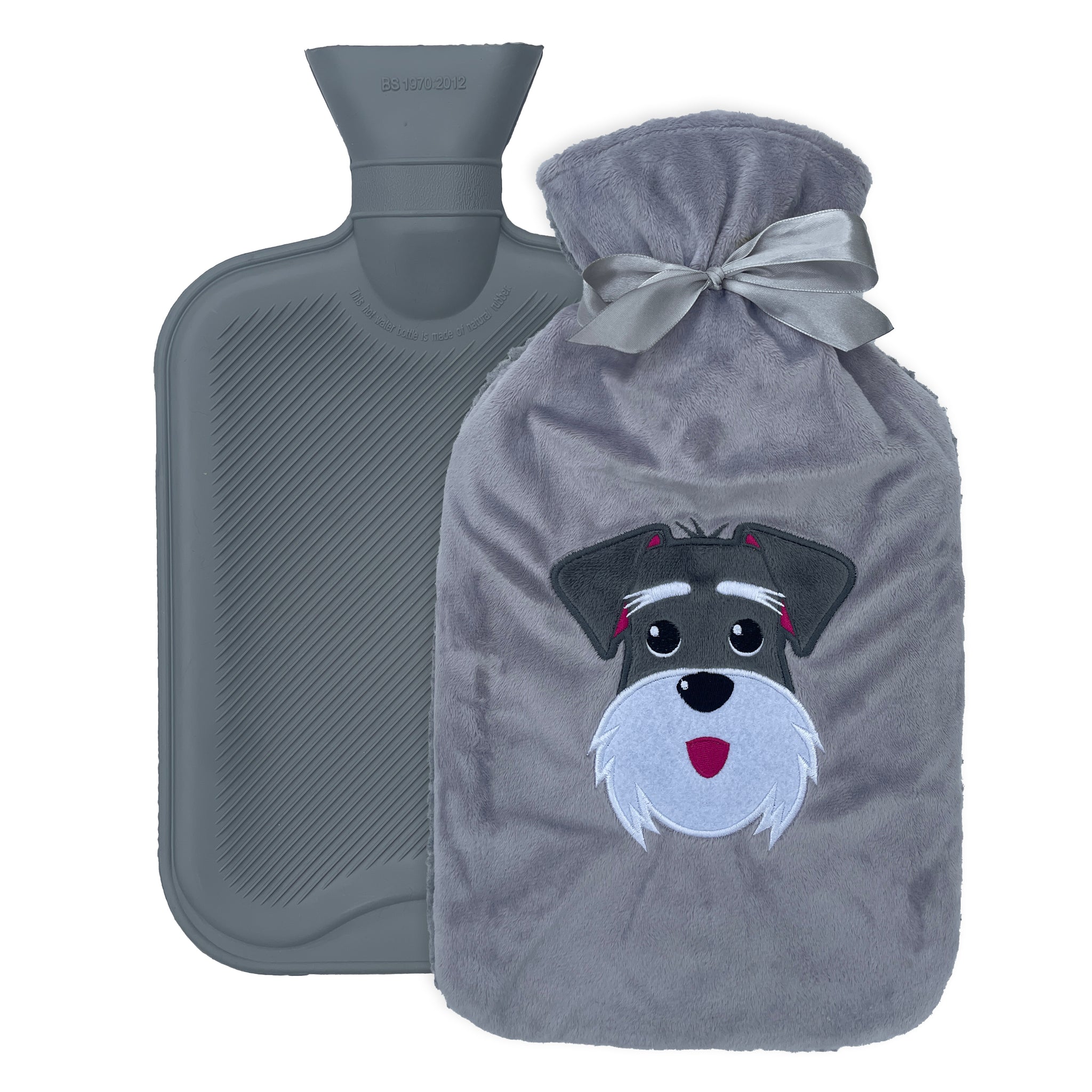 Hot Water Bottle with Sherpa Fleece Cover - 2 Litre - Schnauzer