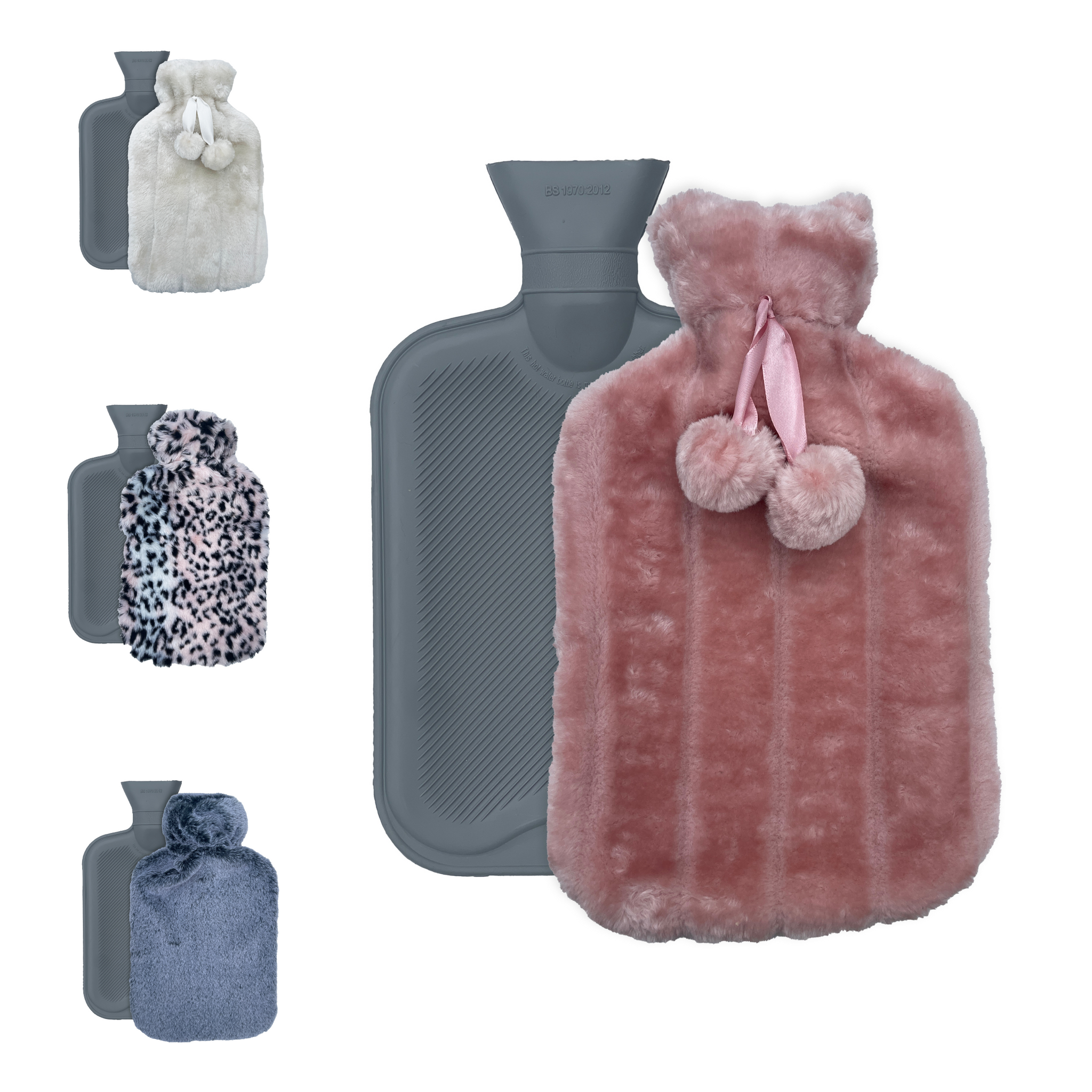 Hot Water Bottle with Faux Fur Cover - 2 Litre