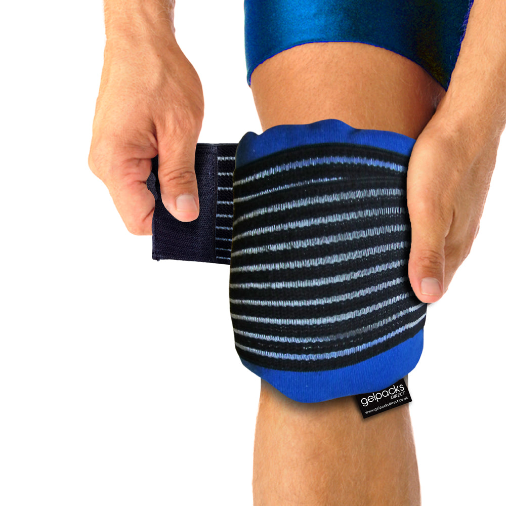 GelpacksDirect Knee Ice Pack Wrap - Premium Ice Gel Packs with Compression Strap for Knee Pain Injuries, Hot and Cold Packs Reusable Heated Knee Pads - Gelpacks Direct