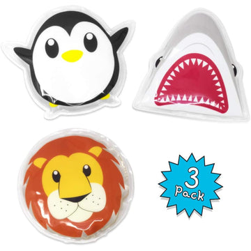 Dynamik - Ice Cold Compress for Kids - 3 Pack for Boys - Penguin, Shark, Lion