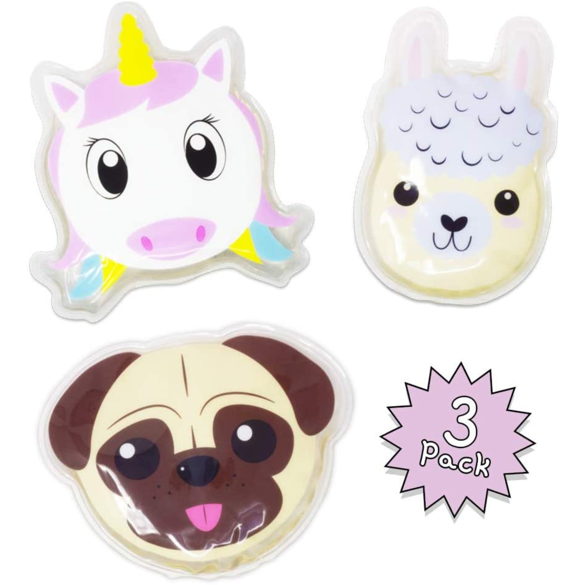 Dynamik - Ice Cold Compress for Kids - 3 Pack for Girls - Unicorn, Llama, Pug